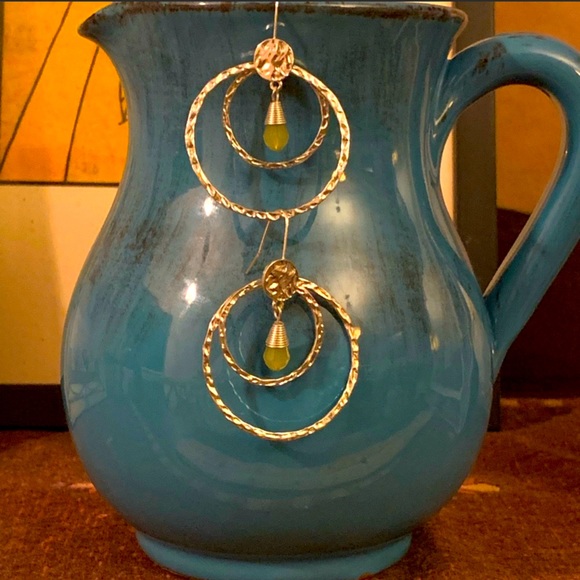 Hammered silver, double hoop dangle earrings - Picture 2 of 7